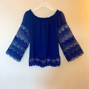 Blue Analili Off the Shoulder Navy Blouse Sz
